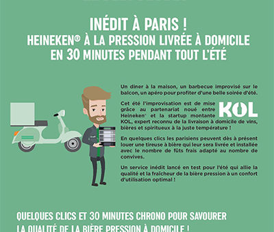 Inédit à Paris ! Heineken® à la pression livrée à domicile en 30 minutes pendant tout l’été.