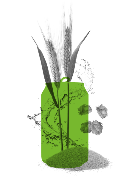 eng_environnemental_accueil Bouteille verte contenant des images d'épis de blé, de houblon et d'eau, représentant les ingrédients naturels et l'engagement environnemental.