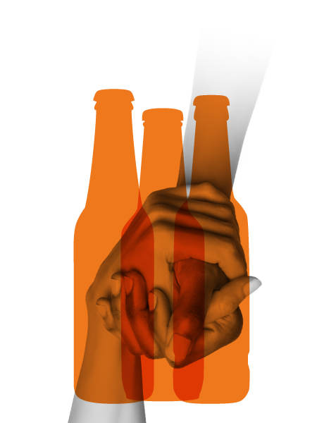 eng_social_accueil Deux mains se serrant dans une silhouette de bouteilles orange, symbolisant l'engagement social et la solidarité.